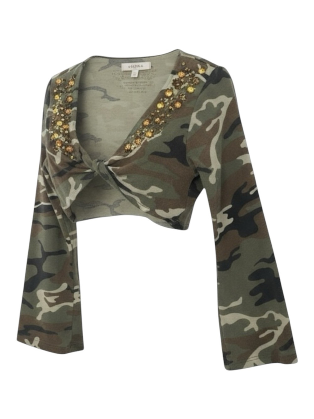 Flowers by Zoe ꕥ Camo Print Crystal Shrug Jacket Top ꕥ Army Green Camo ꕥ 5 5T - Picture 14 of 16